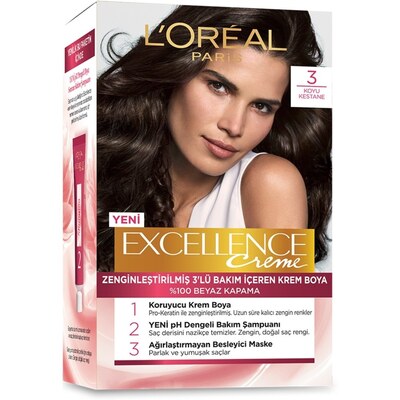 کیت رنگ مو لورآل شماره 3 سری Excellence رنگ قهوه ای خیلی تیره