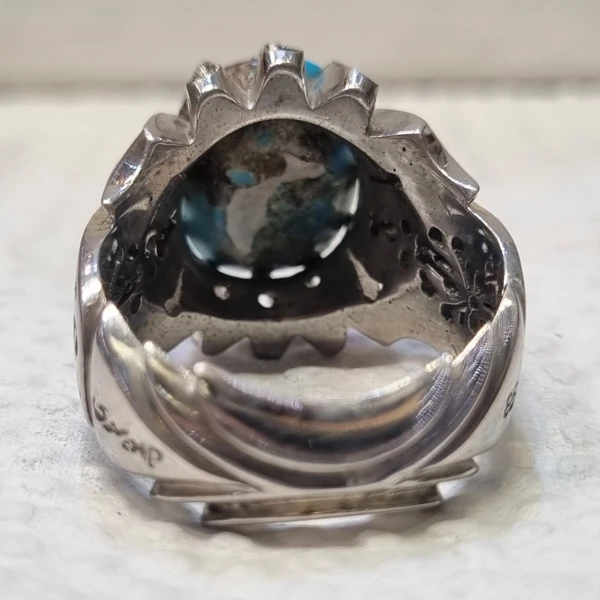 قیمت انگشتر فیروزه نقره مردانه دست ساز مدل شبکه اشکی وزن 18 گرم