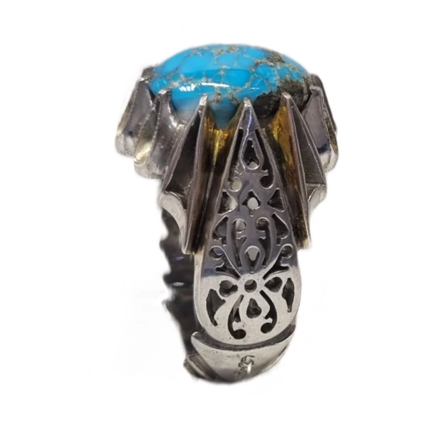 خرید انگشتر فیروزه نقره مردانه دست ساز مدل شبکه اشکی وزن 18 گرم