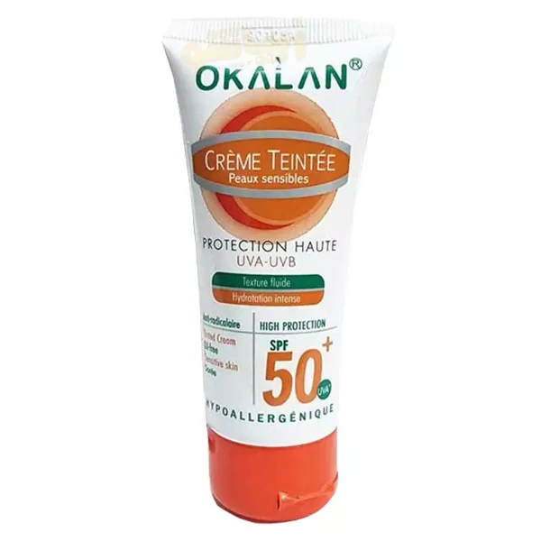 کرم ضد آفتاب برند اوکالان SPF50 بدون رنگ وزن 50 میلی لیتر