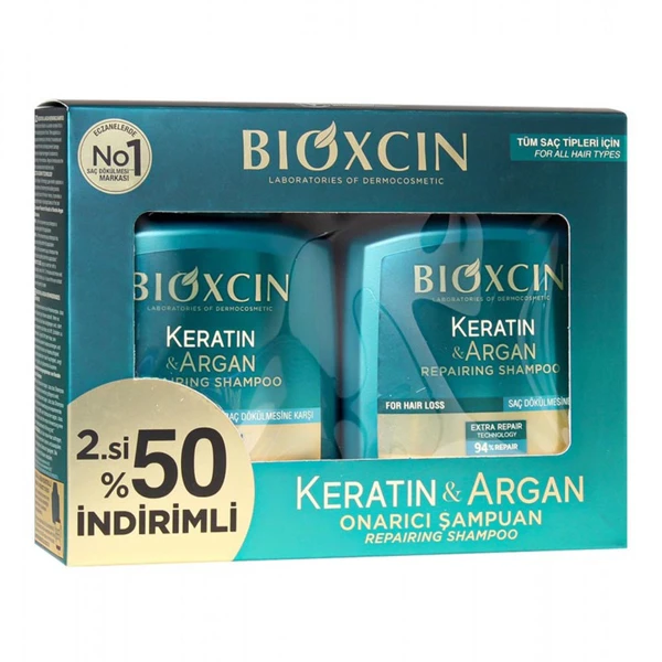 شامپو  مو بیوکسین مدل کراتینه حاوی روغن آرگان پک دو عددی حجم 2x300 میلی لیتر