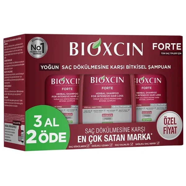 پک 3 عددی شامپو ضدریزش شدید مو بیوکسین مدل FORTE مناسب انواع مو حجم 3x300 میلی لیتر