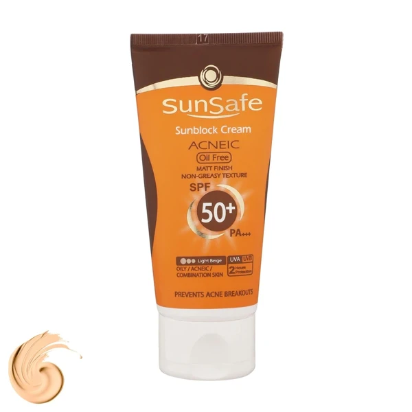 خرید کرم ضدآفتاب رنگی صورت سان سیف SPF50 ضدآب و آنتی‌آکنه با حجم 50 میلی‌لیتر 