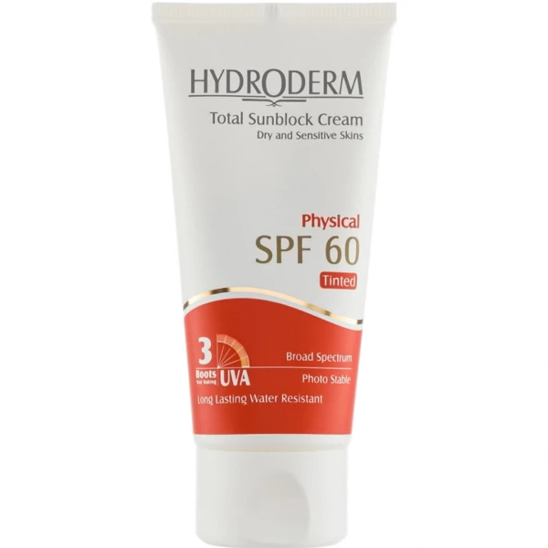 کرم ضد آفتاب رنگی هیدرودرم با SPF60 مناسب پوست خشک و حساس حجم 50 میلی لیتر
