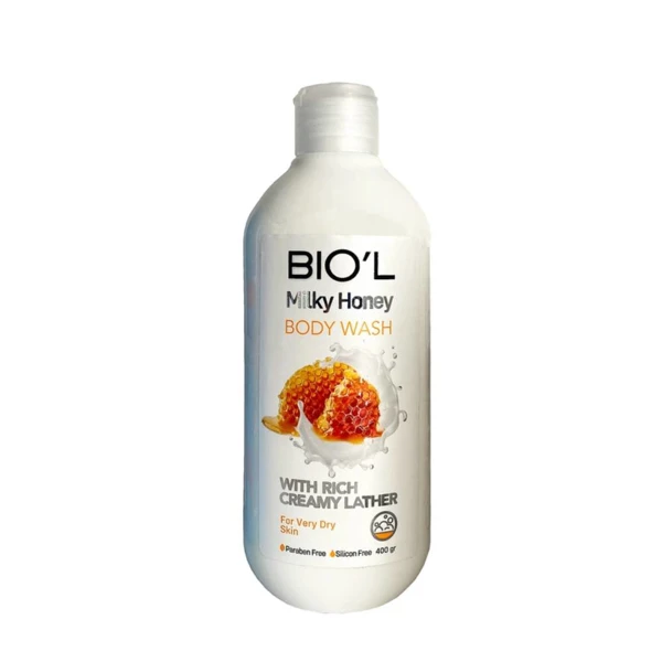شامپو بدن کرمی بیول BIOL مدل شیر عسل Milky Honey بدون سولفات حجم 400 میلی لیتر