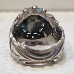 قیمت انگشتر فیروزه نقره مردانه دست ساز مدل شبکه اشکی وزن 18 گرم