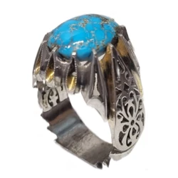 انگشتر فیروزه نقره مردانه دست ساز مدل شبکه اشکی وزن 18 گرم