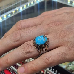 قیمت و خرید انگشتر فیروزه نقره مردانه دست ساز مدل شبکه اشکی وزن 18 گرم