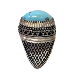 قیمت و خرید انگشتر فیروزه نقره مردانه دست ساز مدل دور چنگ حصیری وزن 25 گرم