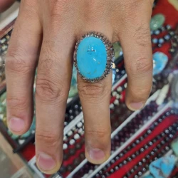 خرید انگشتر مردانه نقره فیروزه دست ساز طرح ترکیبی وزن 31 گرم