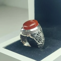 قیمت و خرید  انگشترمردانه نقره عقیق یمنی دست ساز به وزن 16.3 گرم