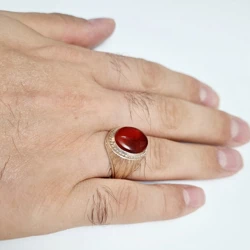 خرید انگشترمردانه نقره دست سازعقیق یمنی به وزن 11 گرم 