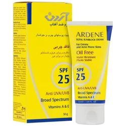 کرم ضد آفتاب آردن فاقد چربی SPF25 وزن 50 گرم