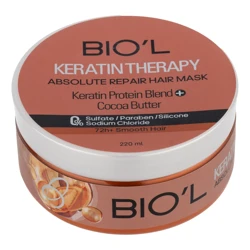 ماسک ترمیم کننده مو بیول مدل Keratin Therapy مناسب برای انواع مو حجم 220 میلی لیتر