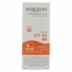 قیمت کرم ضد آفتاب رنگی هیدرودرم با SPF60 مناسب پوست خشک و حساس حجم 50 میلی لیتر